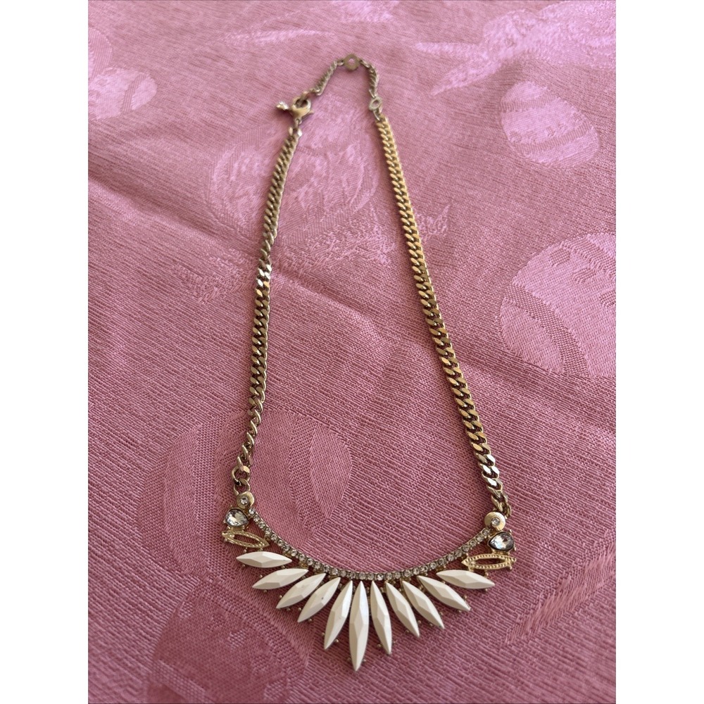 Henri Mendel Statement Necklace Gold Toned & Cream Color 17" Missing 2 Stones